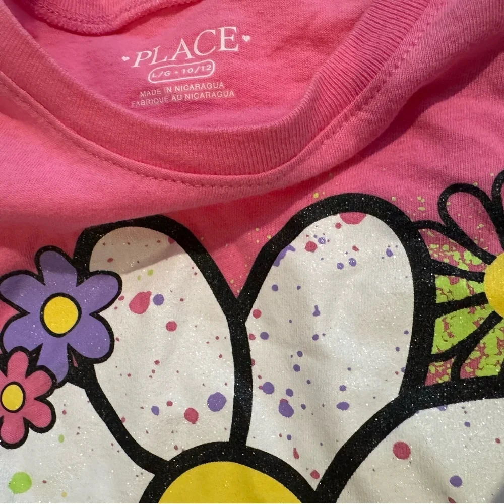 Girls Pink Floral Love Graphic Tee Size‎ L 10/12 Short Sleeve Cotton Top